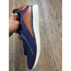 Cole Haan Zerogrand Stitchlite Mens 9.5 Navy Blue Tan Knit Sneakers C32547